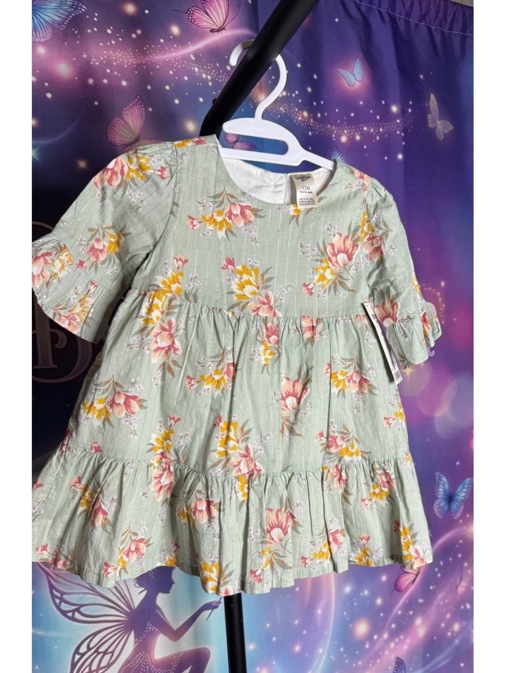 Enchanting Floral Baby Dress with Built-In Bloomers - Size 12M